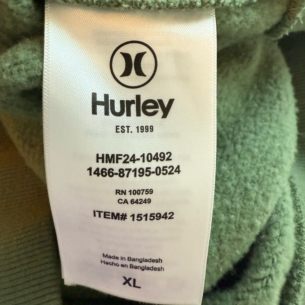 Hurley Men’s Hooded Sweatshirt – Green – Size XL - Picture 6 of 6